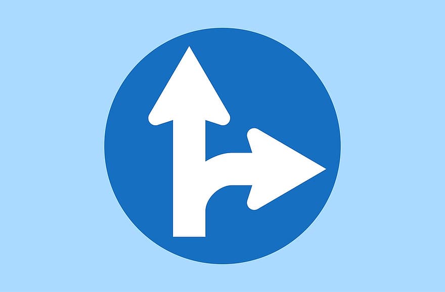 Left Road Or Straight, Go Straight Or Turn Left, Road Sign, Traffic Sign