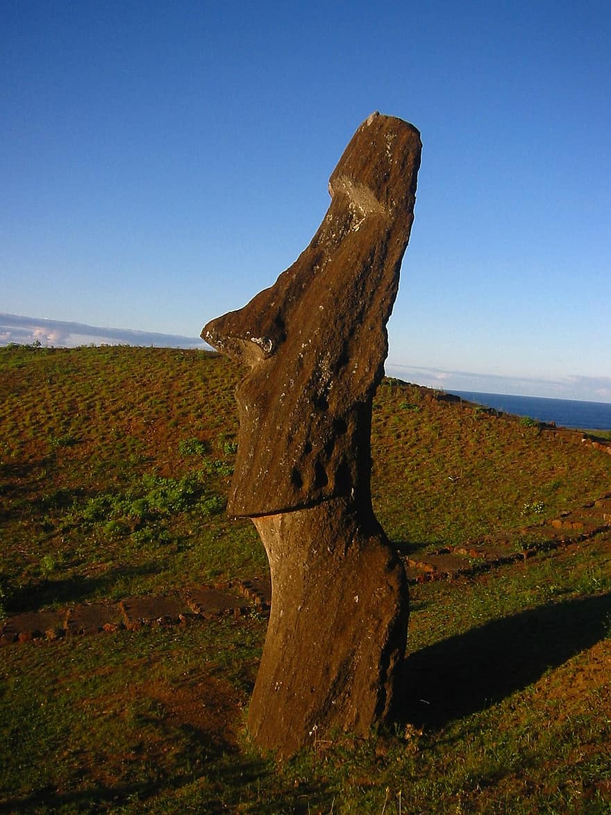 Chile, isla de Pascua, moai, monolitos, paisaje, Polinesia, árbol, hierba, madera, antiguo, verano