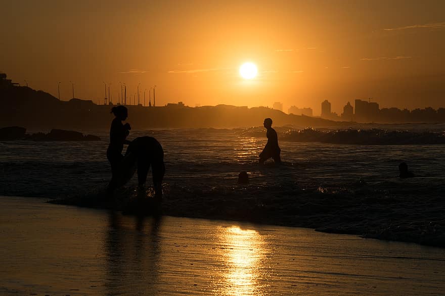 gün batımı, siluet, plaj, adam, sörfçü, yazı tahtası, sörf yapmak, Su, deniz, yaz, Punta del Eeste