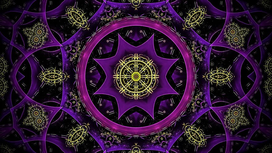 rosetón, caleidoscopio, patrón floral, mandala, fondo violeta, fondo de pantalla violeta, Art º, papel pintado, modelo, decoración, antecedentes