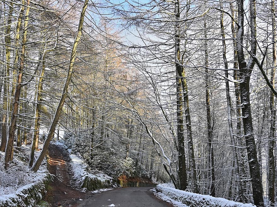 Derbyshire, Peak District National Park, Road, Nature, Landscape, Snow