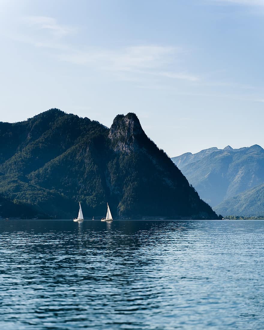 gunung, perahu layar, berlayar, air