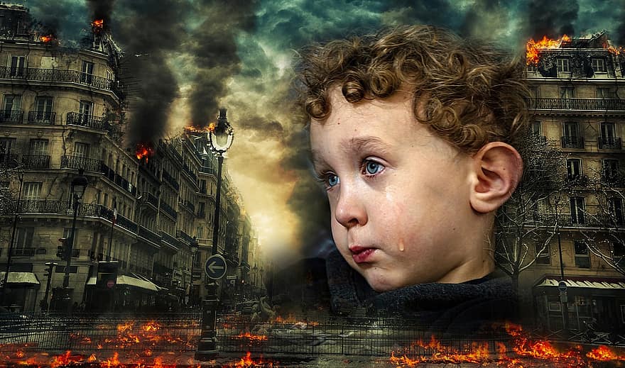 전쟁, 우는 아이, 외상, 파괴, 외치는, 눈물, 슬퍼, 초상화, 비애, 일반 민간인, 고민하는