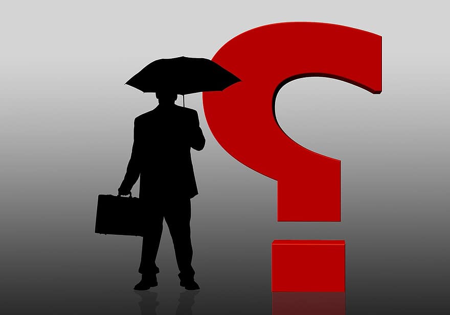 Question Mark, Question, Response, Umbrella, Stand In The Rain, At A Loss, Perplexity, Characters, Help, Search, Symbol