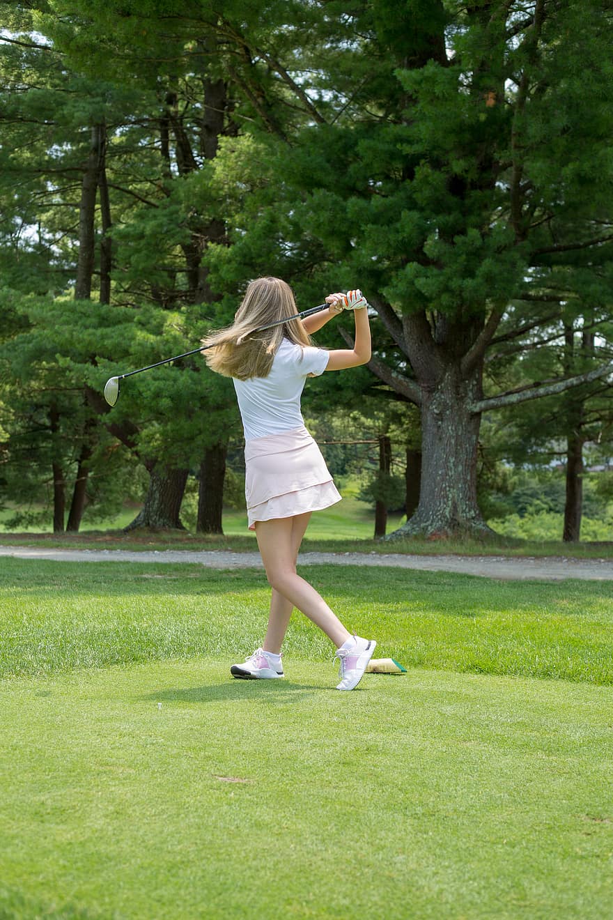 mujer, golfista, jugar al golf, hembra, persona, deporte, al aire libre, club, jugando, ocio, verano