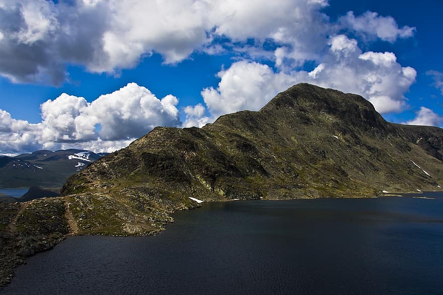 montanha, lago, agua, verão, besseggen, Jotunheimen, Noruega