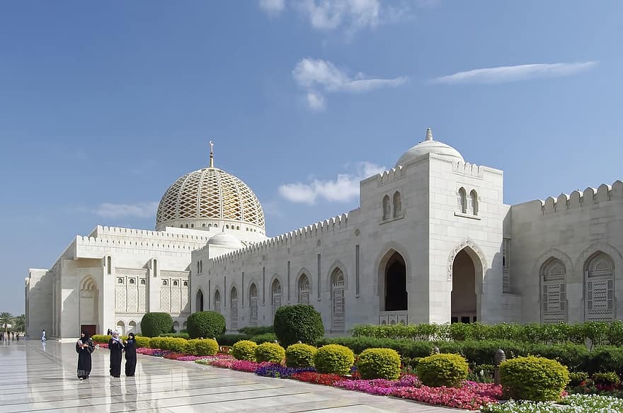 mešita sultána qaboos, oman, muscat, hlavní mešita, mešita, budova, kupole, architektura, náboženství, islám, muslimský