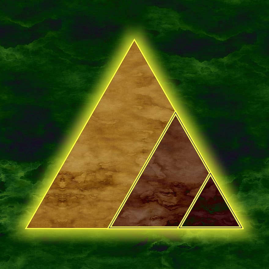 trekanter, skjema, mønster, design, grønn, gul, fragment