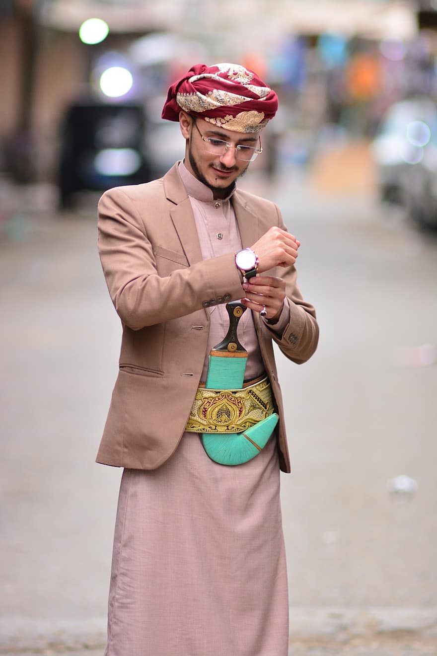 homme, mode, yéménite, portrait, habits traditionnels, mâle, modèle
