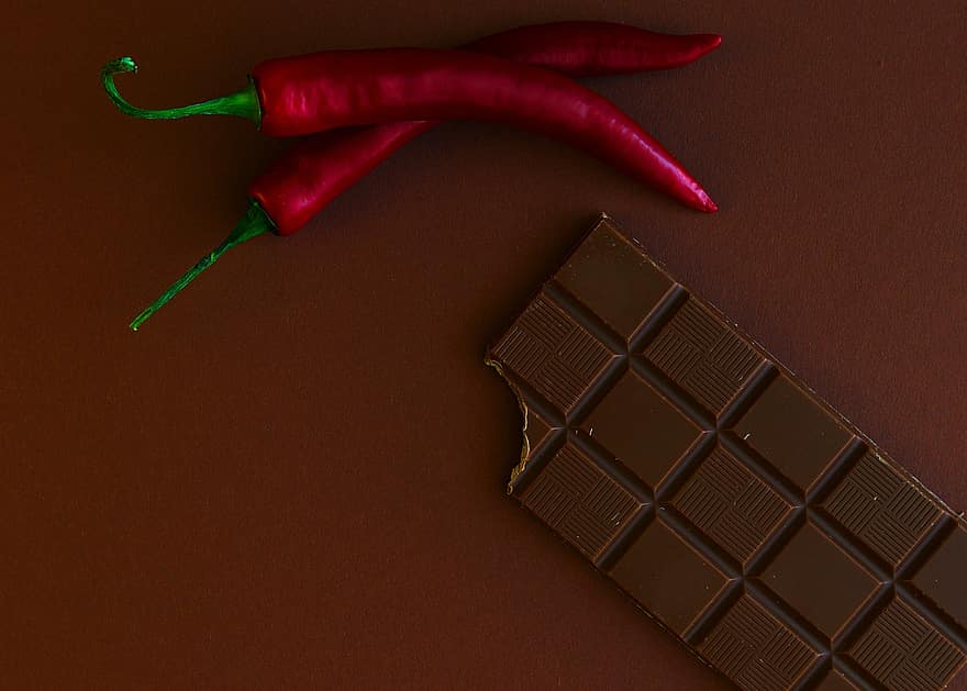 Schokolade, Chili, Lebensmittel, Dessert, Snack, behandeln, Süss, würzig, Chili-Pfeffer, Hintergrund