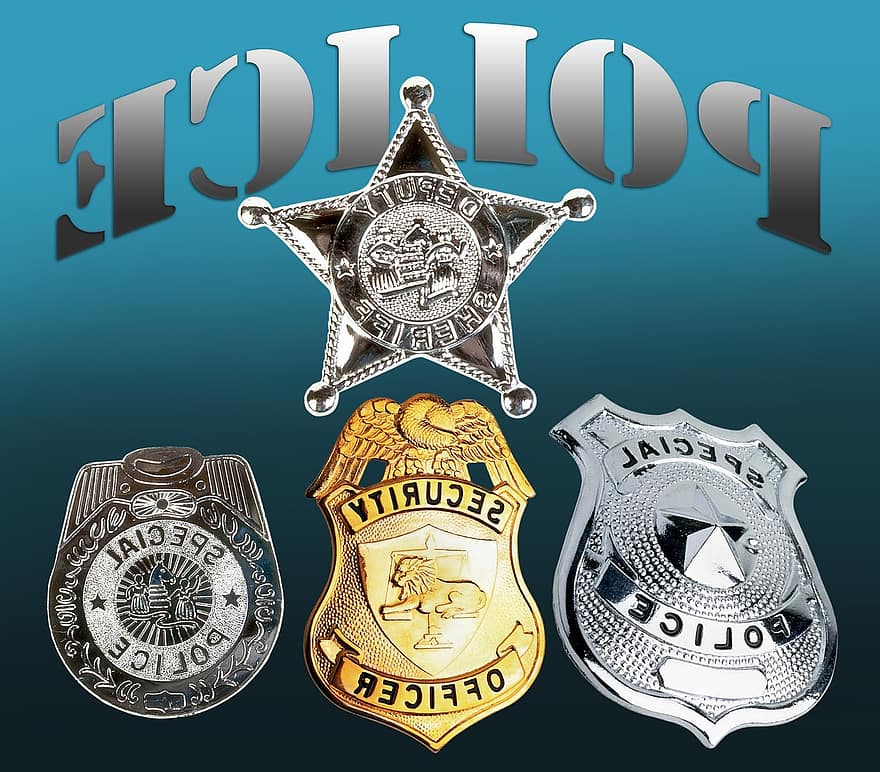 полиция, полицейска значка, шериф, звезда, жетон, професия, престъпление, законност, закон