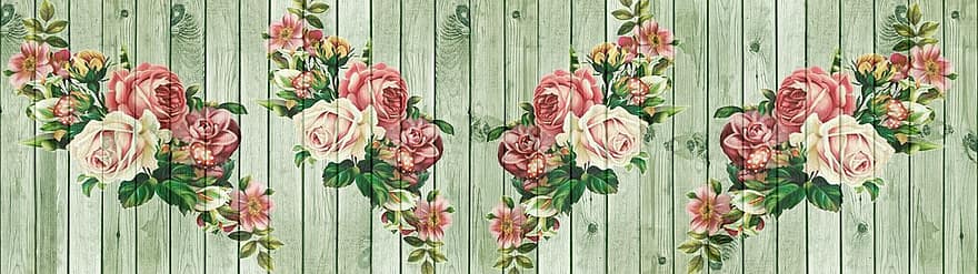 panel, tre, trestruktur, årgang, trevegg, rosentre, blomstre, blomst, rose, plakat, romantisk