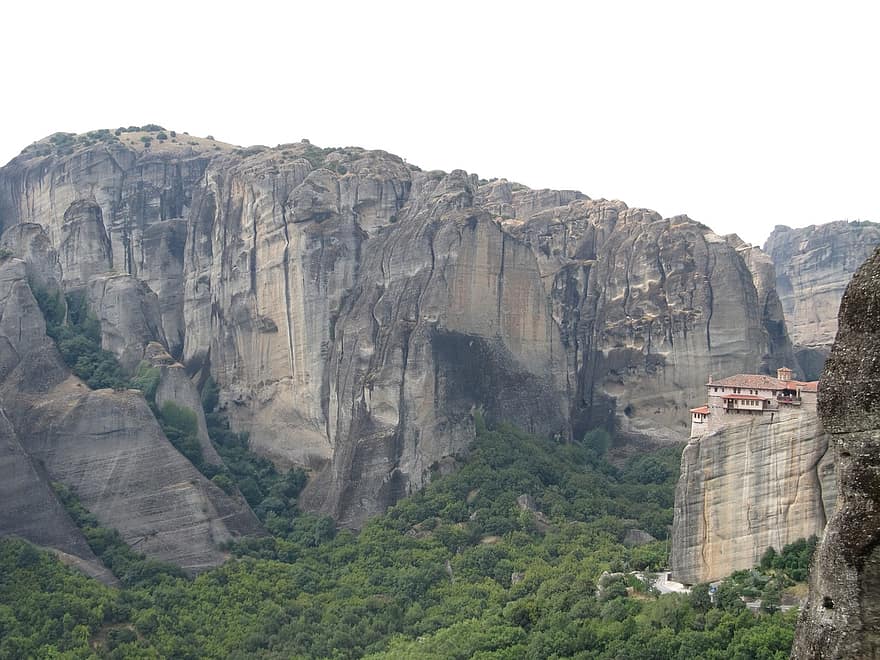 Cliff, Kloster, Griechenland, Berge, Landschaft, Gebirge, Natur