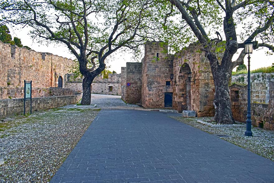 Architecture, Castle, Ruins, Street, Towers, Fortification, Trees, Old Town, Rhodes, history, old