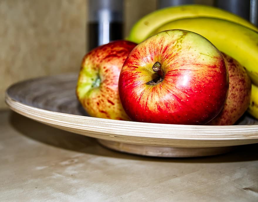 fruites, pomes, plàtans, menjar, fresc, saludable, madur, orgànic, dolç, produir