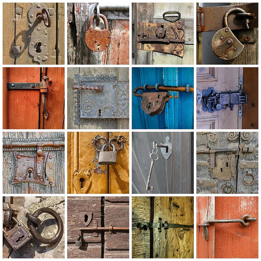 porte, verrou, cadenas, clé, cadenas en U, château en métal, trou de serrure, poignée de porte, Château, loquet de porte, raccord