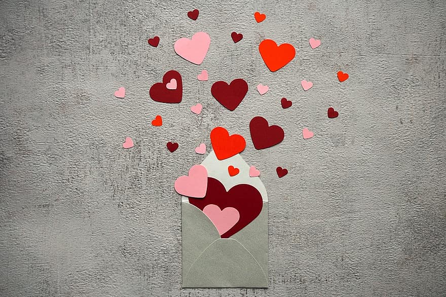 cœurs, lettre, lettre d'amour, romantique, La Saint Valentin, en volant, amour, message