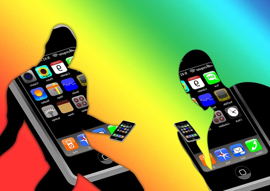 laki-laki, siluet, telepon, komunikasi, warna, penuh warna, smartphone, layar sentuh, layar, iklan, telepon genggam