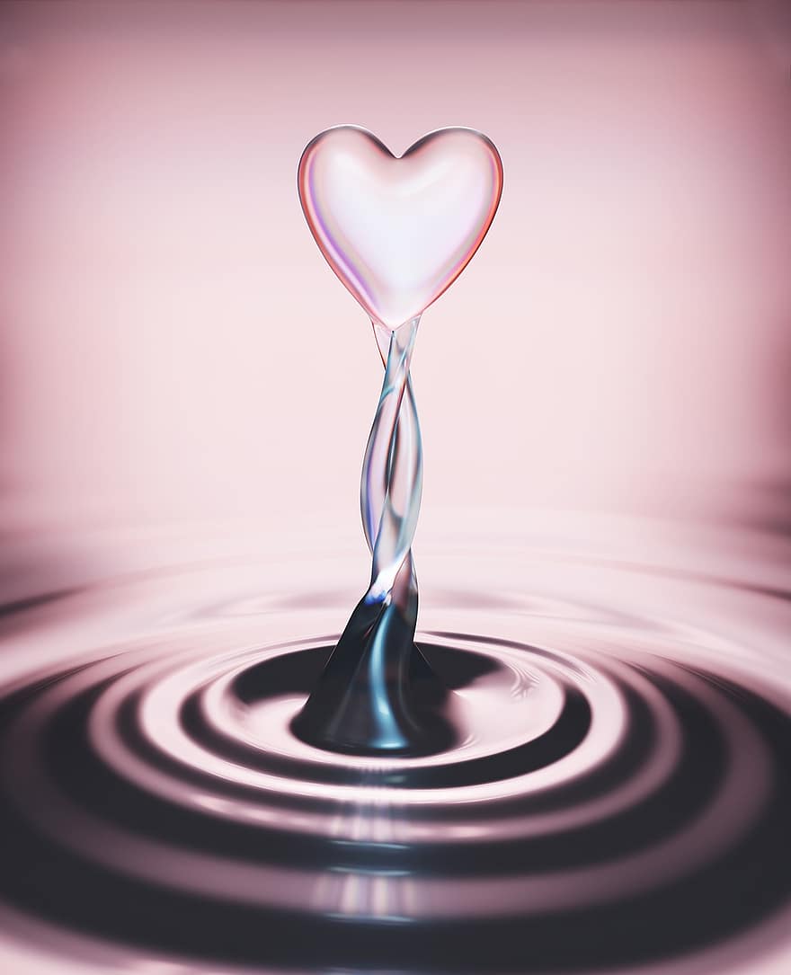 cinta, jantung, hari Valentine, setetes air, romantis, bentuk, hujan, berwarna merah muda, titisan hujan, basah, cantik