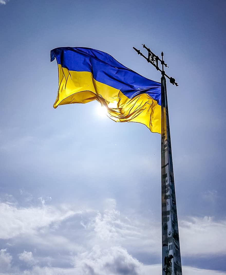 ธง, หลักเขต, ยูเครน, เคียฟ, ยุโรป, เดินทาง, การท่องเที่ยว, ประเทศ, ความรักชาติ, สีน้ำเงิน, สัญลักษณ์