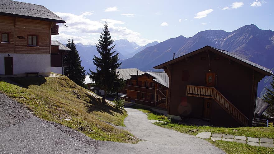 bettmeralp, χωριό, εξοχή, valais, Ελβετία, βουνά, βουνό, γρασίδι, τοπίο, αγροτική σκηνή, καλοκαίρι