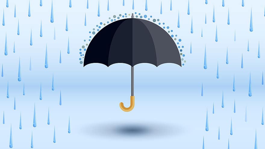 傘、雨、保護、天気、雨滴、青、しずく、液体、液滴、滴下、雨の