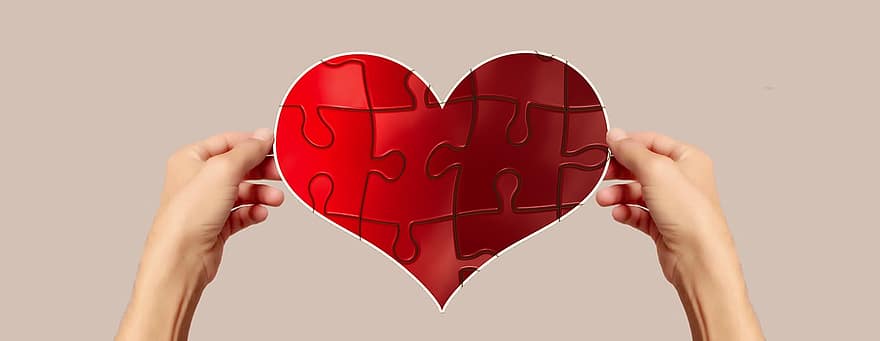 handen, hart-, Valentijnsdag, liefde, puzzel, samenvoegen, gebroken hart, gescheiden