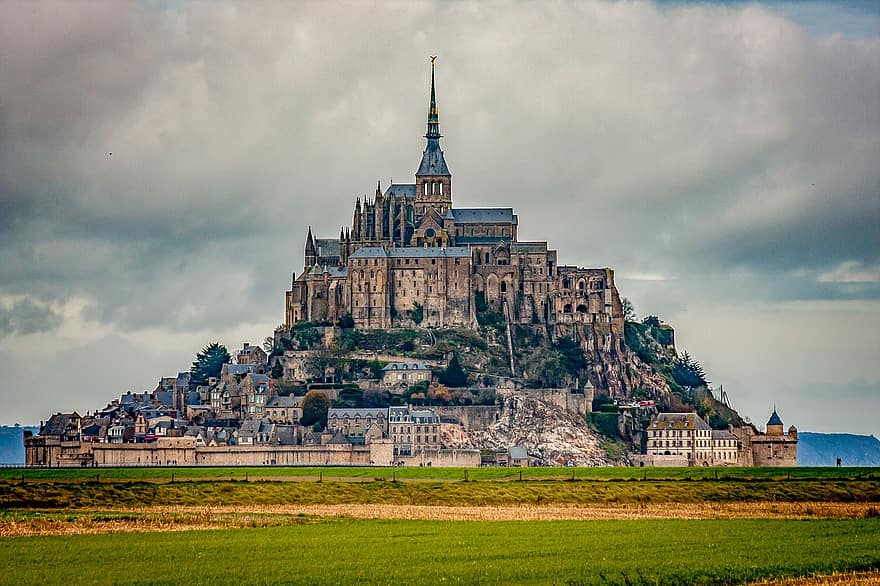 castell, monument, Església, badia, mount, mont saint michel, França, normandía, abadia, mar, monestir