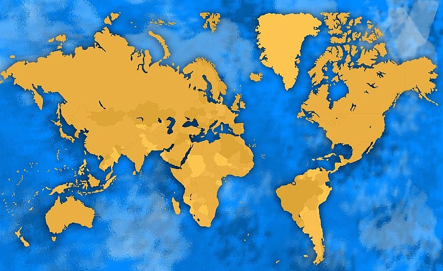 Afrika, Amerika, Antartika, seni, Asia, Peta Asia, australia, peta australia, latar belakang, biru, berbatasan