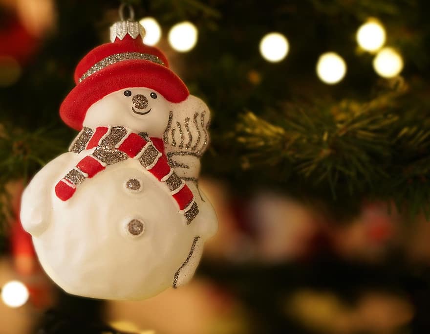 boneco de neve, árvore de Natal, Natal, abeto, Enfeite de natal, Decoração de Natal, decoração de natal, enfeite, decoração, celebração, inverno