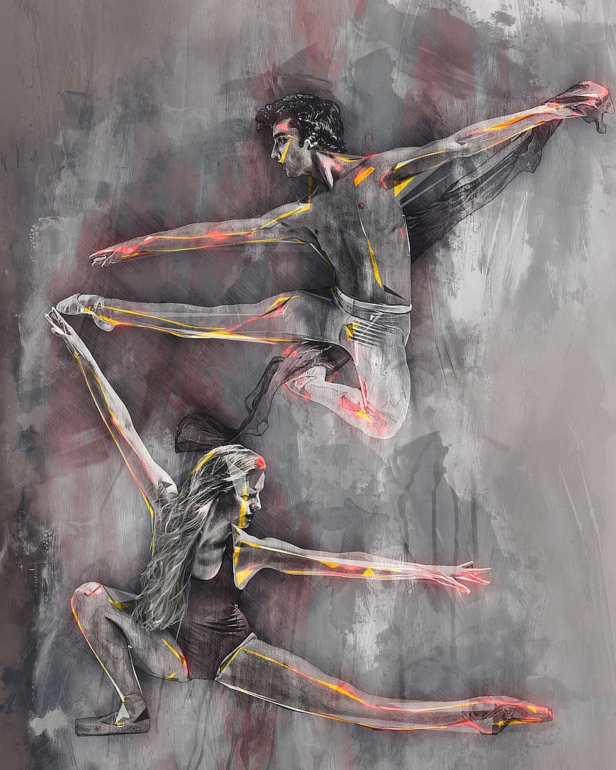 ballet, pintura, ballant, ballarins, flexibilitat, moviment, rendiment
