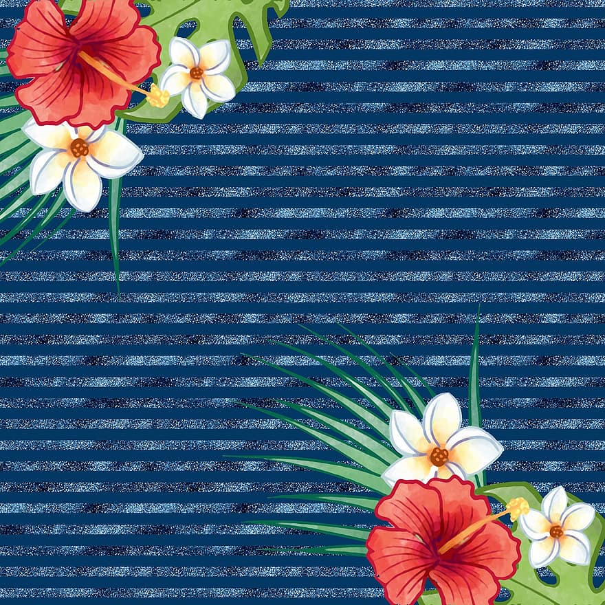 Tropische bloemenachtergrond, digitaal papier, patroon, schitteren, hibiscus, decoratief, feliciteren, wijnoogst, retro, sjabloon, plakboek