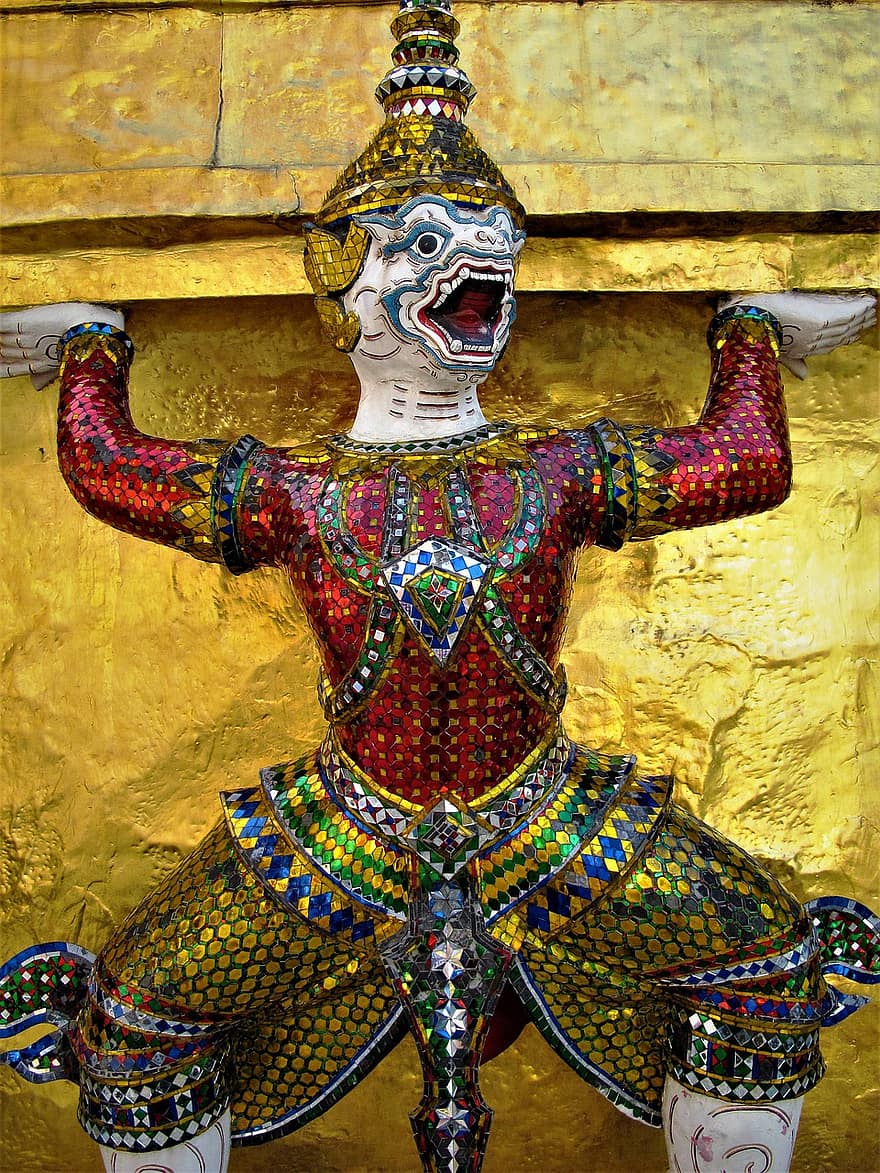 Pērtiķu sargs, statuja, smaragda budas templis, skulptūra, kultūra, vēsture, māksla, Bangkoka, Taizeme, Āzija, tūrismu