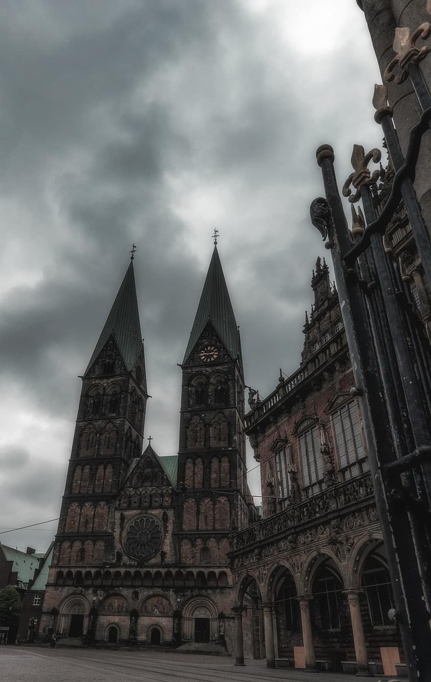 église, porte, Bremen, dom, façade, centre historique, historique, architecture, christianisme, religion, moyen Âge