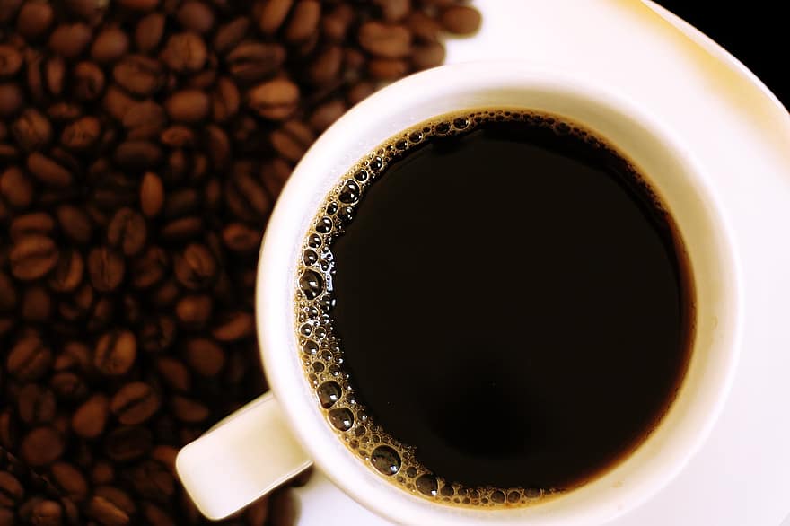 koffie, kop, bonen, koffiekop, koffiebonen, zwarte koffie, gezette koffie, cafeïne, ochtend koffie, koffiepauze, cafe