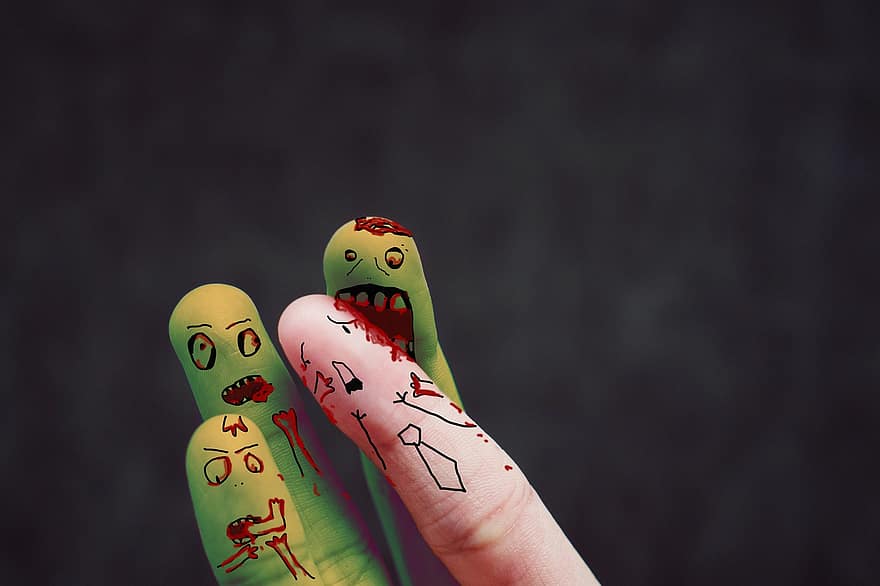 Finger, Zeichen, Zombies, Mensch, Blut, Halloween, gruslig, Grusel, unheimlich, Herbst, Feier