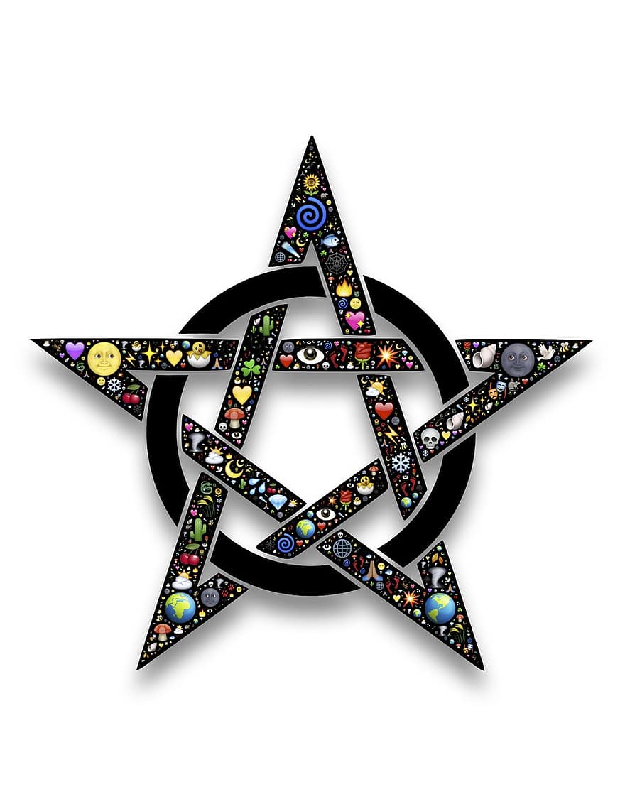 figură magică, pentangle, stea, cerc, simbol, pentagramă, neopăgână, Wicca, tradiţie, Neopăgânismul, negru