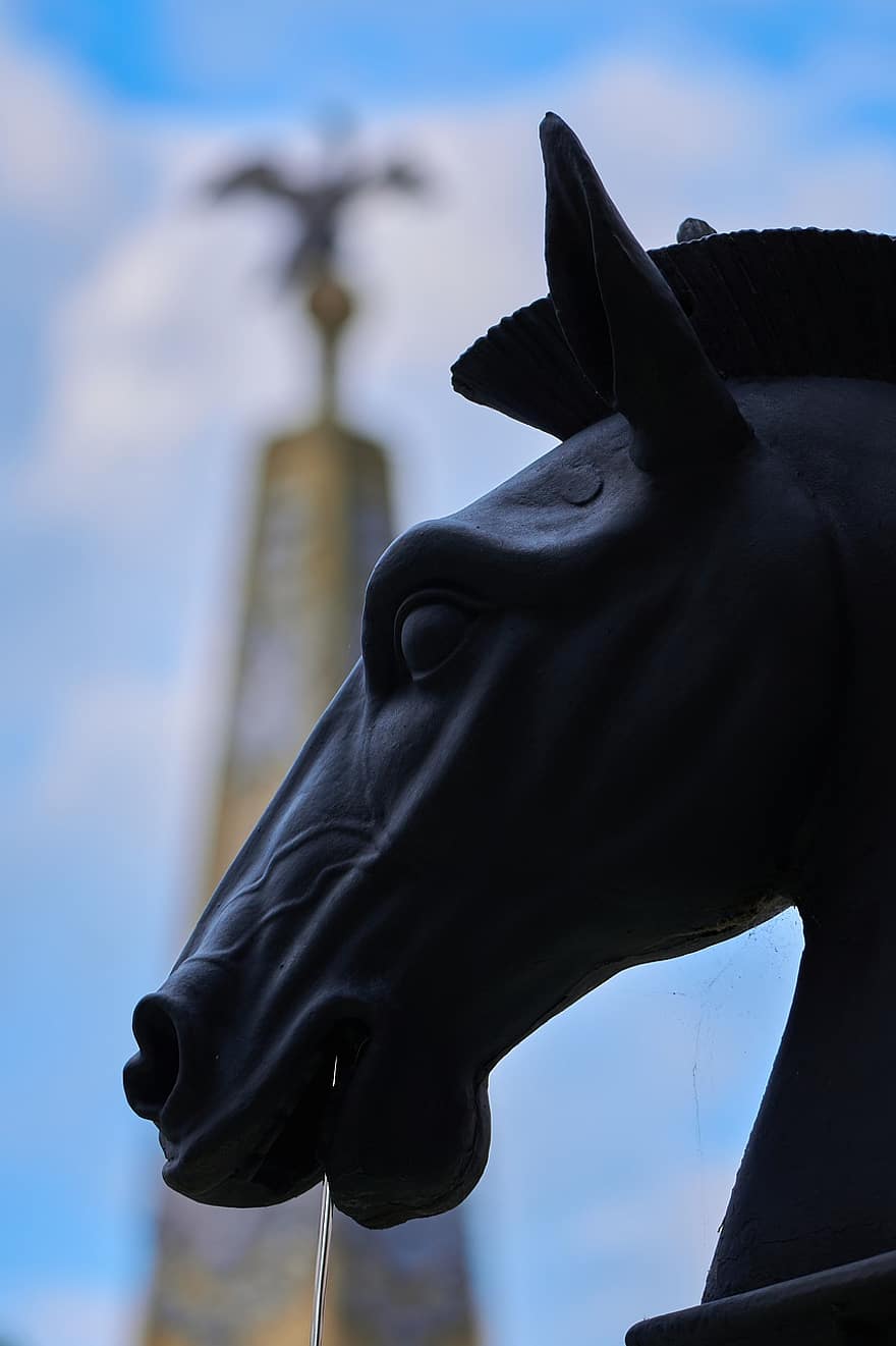 Monument, Horse, Columns, Animal, statue, architecture, famous place, religion, animal head, close-up, blue