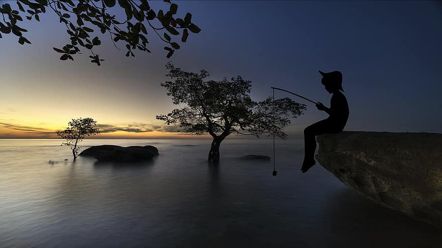 alba, pescar, pescador, escènic, asia, vietnam, paisatge, atmosfera, silenci, reflexió, posta de sol