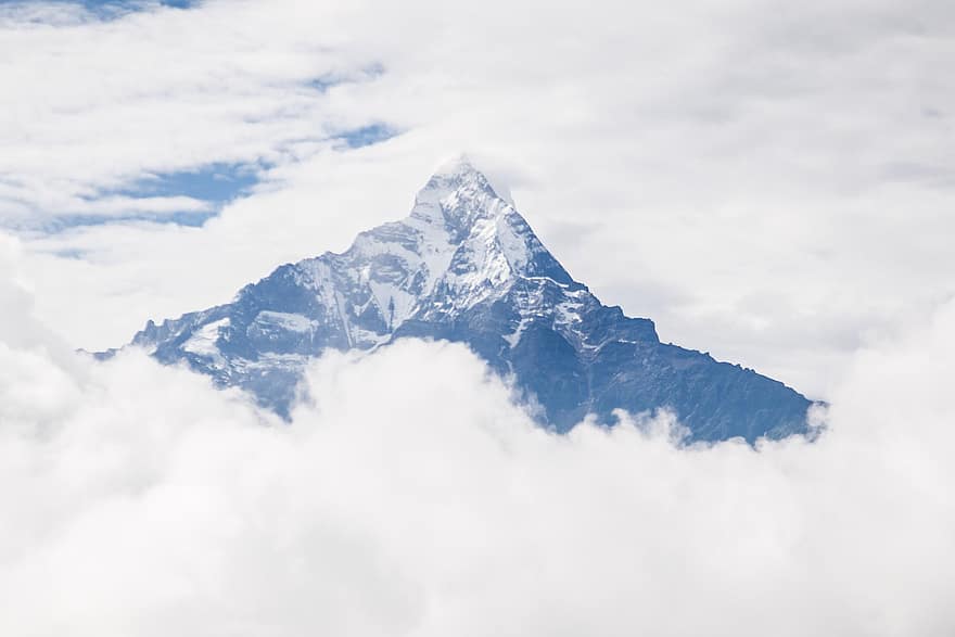 Everest, kalnas, himalajus, pobūdį, žiemą, kraštovaizdį, piko, kalnų viršūnė, sniegas, debesis, dangus