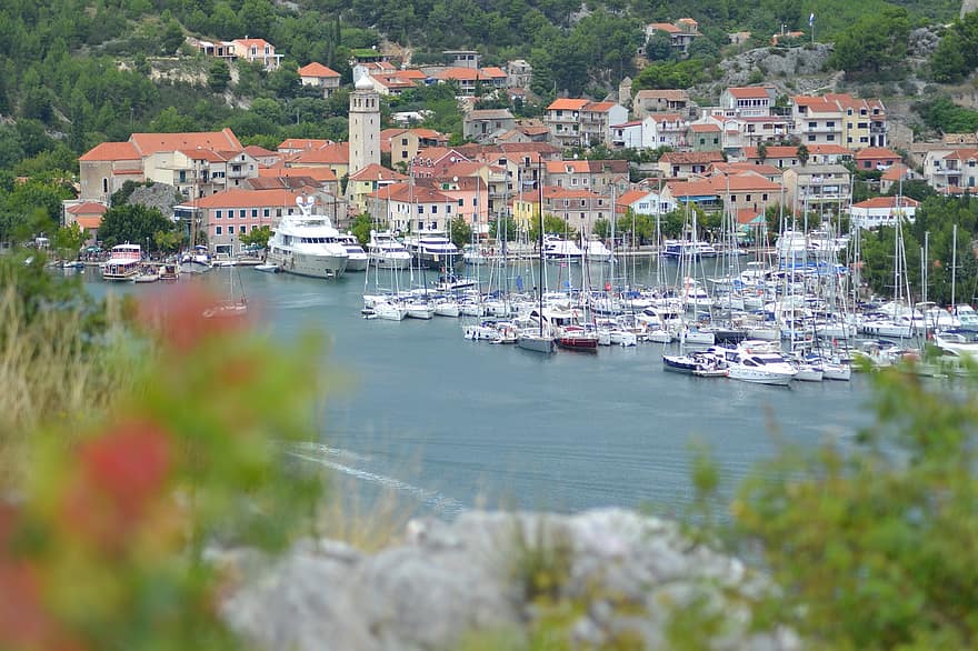 port, mar, Croàcia, skradin, embarcacions, naturalesa
