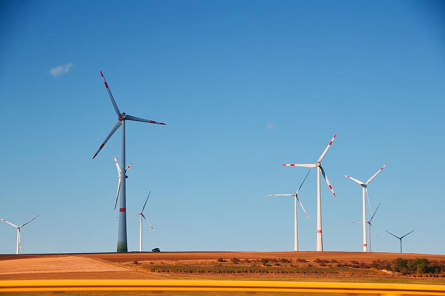 mulini a vento, energia eolica, produzione di energia, zoom dello sfondo, sfondo