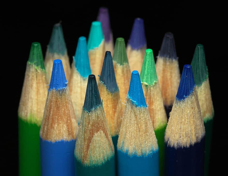 kleurpotloden, creativiteit, kunst, gereedschap, kleur, potloden, macro