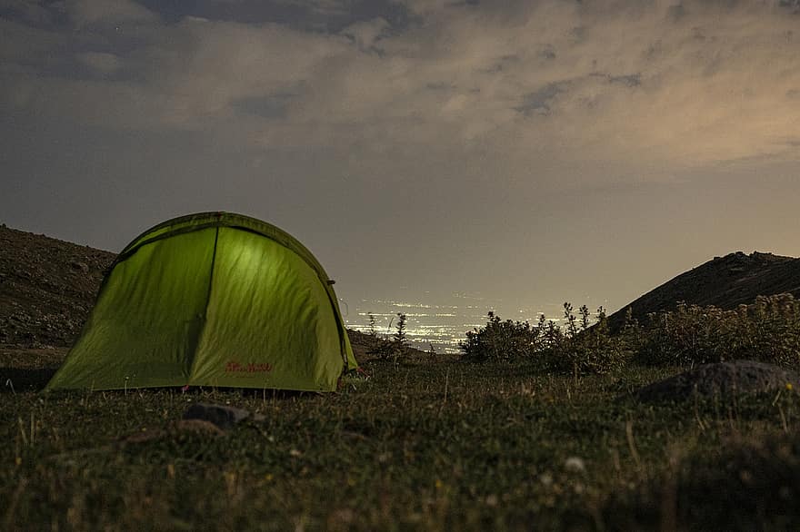 tente, camping, les montagnes, la nature