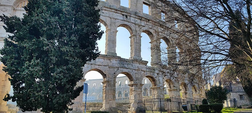 pula arena, amfiteater, roman, ruiner, gammel, historisk, milepæl, bygning, arkitektur, pula, kroatien