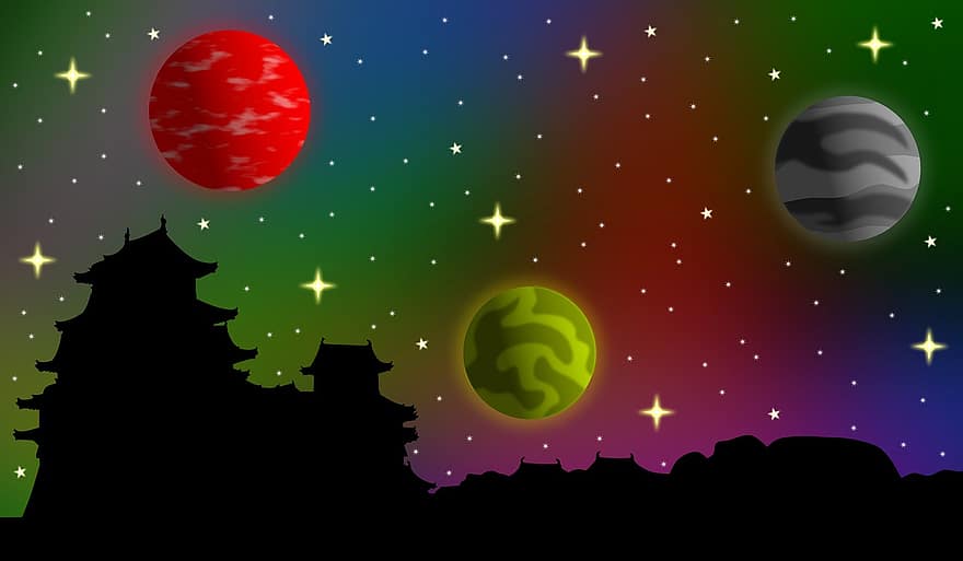 Japonsko, planet, Hvězdná obloha, galaxie, mlhovina, noc, nebe, noční obloha, prostor, hvězd, mezník