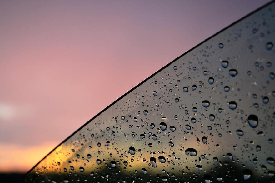 gotas de lluvia, gotas de agua, puesta de sol