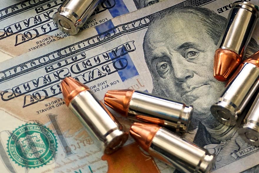 kulor, pengar, dollar, ammunition, 9mm, Hornady, brottslighet, sedel, räkningen, valuta, finansiera