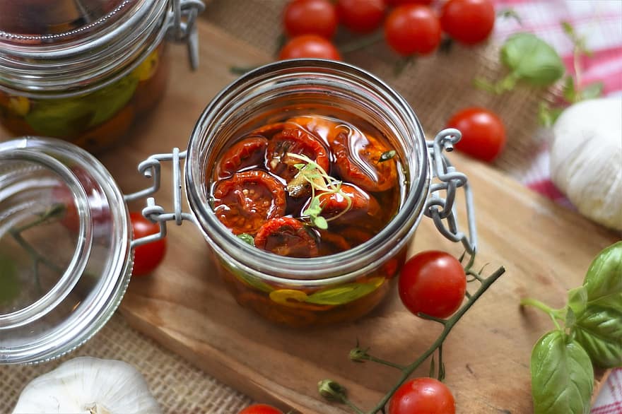 tomates, pétrole, herbes, cuisinier, sec, four, huile d'olive, en bonne santé, barbecue, mise en conserve, durable