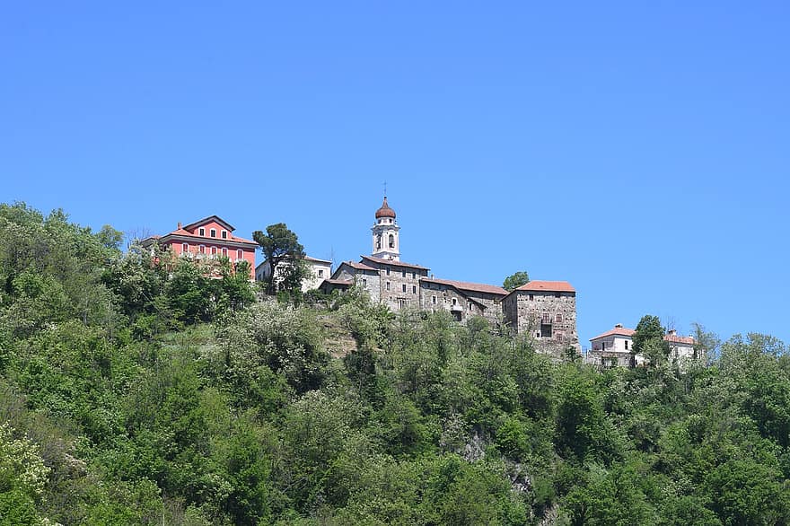 zamek, wzgórze, liguria, Włochy, Dego, starożytny, panorama, punkt orientacyjny, chrześcijaństwo, architektura, religia